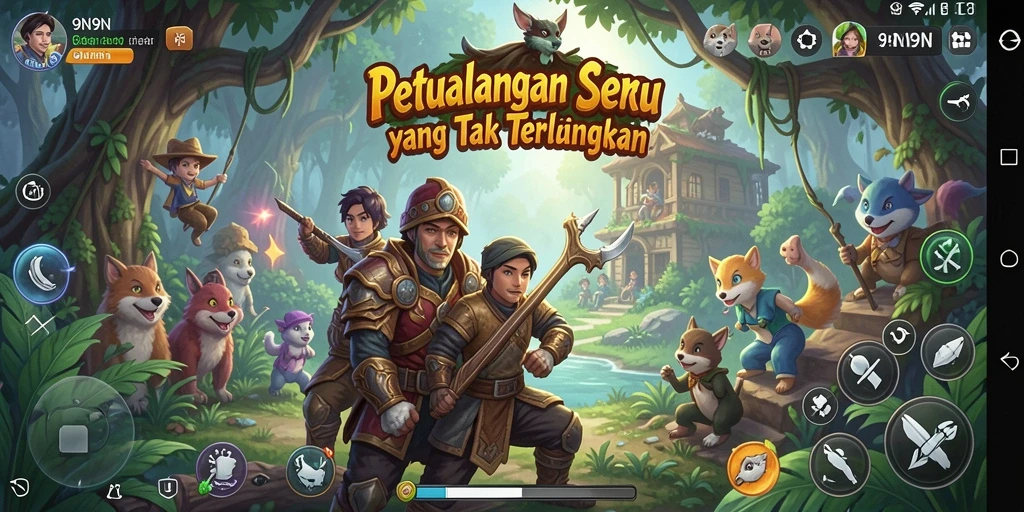 Tangkapan layar gameplay <strong>9N9N</strong> menampilkan dunia petualangan yang menakjubkan dan mendebarkan.