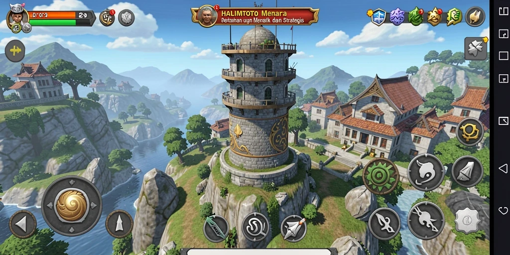 Tangkapan layar gameplay HALIMTOTO yang menampilkan menara pertahanan.