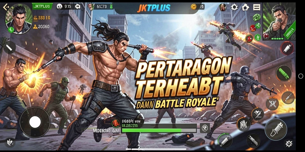 Tampilan gameplay JKTPLUS saat pertarungan Battle Royale intens.