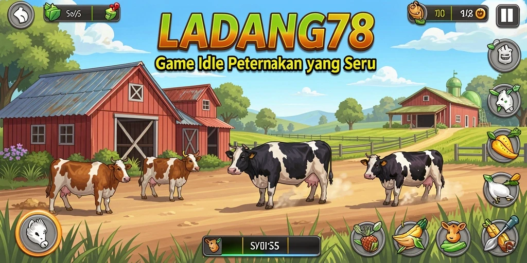 Screenshot gameplay <strong>LADANG78</strong> yang menunjukkan aktivitas seru di ladang peternakan.