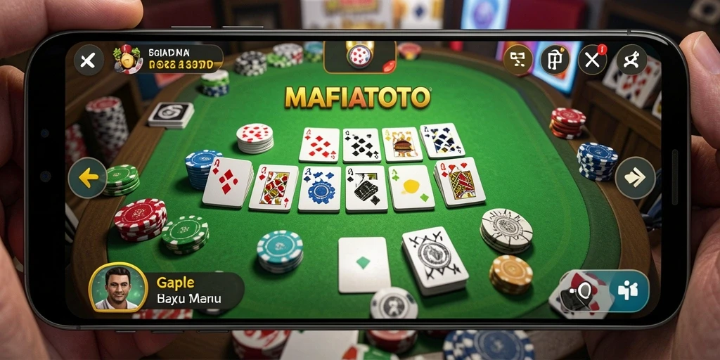 Screenshot MAFIATOTO menampilkan gameplay Gaple yang seru dan interaktif.