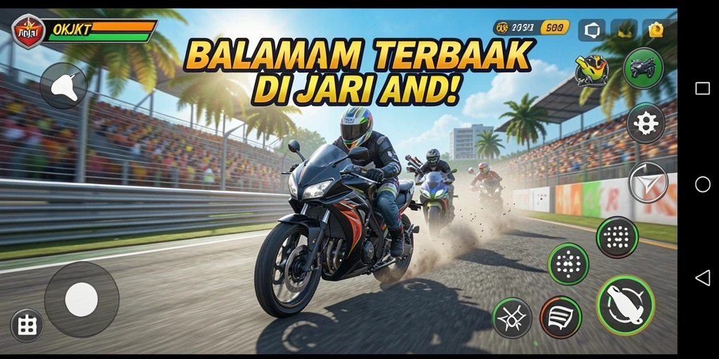 Gameplay OKJKT menampilkan balapan motor yang seru dan mendebarkan.