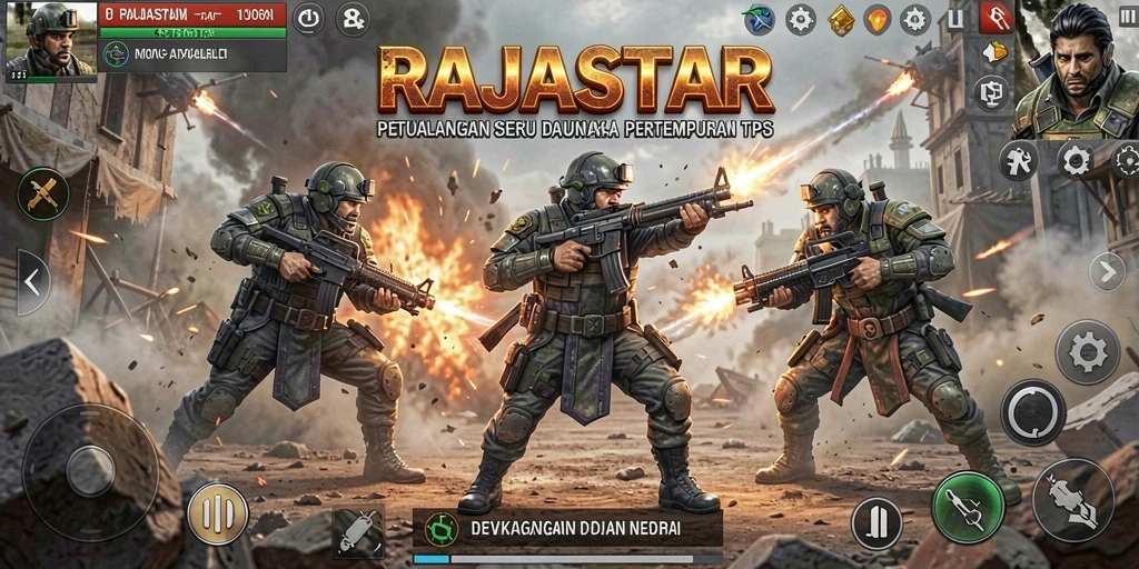 Gameplay seru RAJASTAR dengan aksi tembak-menembak mendebarkan.