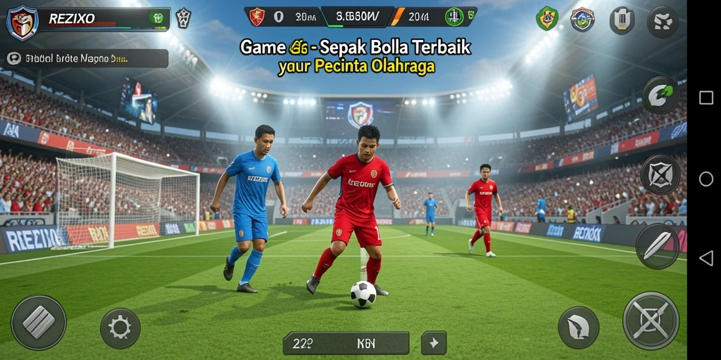 Screenshot gameplay REZIXO menampilkan aksi seru di lapangan sepak bola.