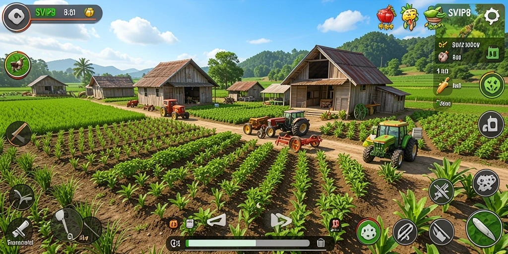 Tangkapan layar gameplay SVIP8 menampilkan lahan pertanian yang indah.