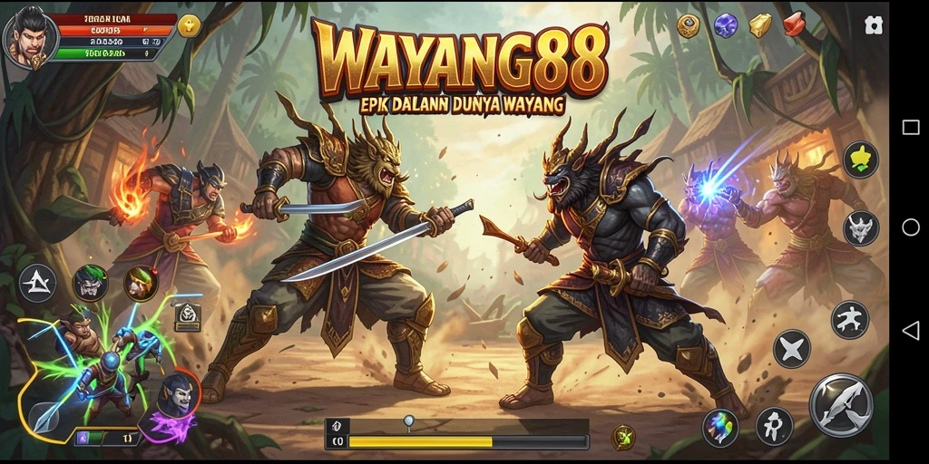 Tampilkan aksi pertempuran epik dengan karakter wayang.