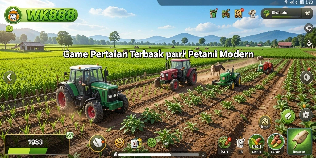 Tangkapan layar gameplay menunjukkan aktivitas bertani yang seru di WK888.